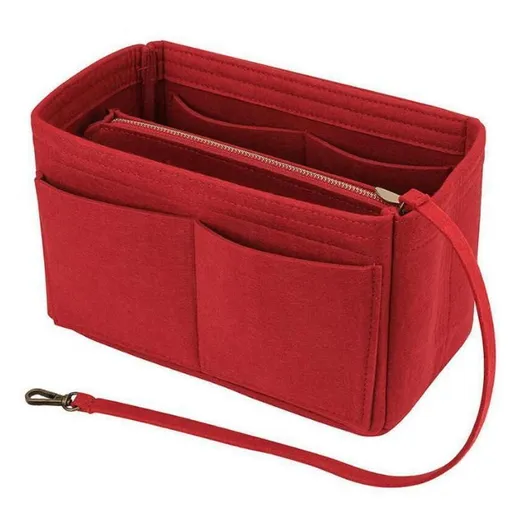 Felt Handbag Organizer Insert with Multiple Pockets for Tote and Purse - Red XL Size
