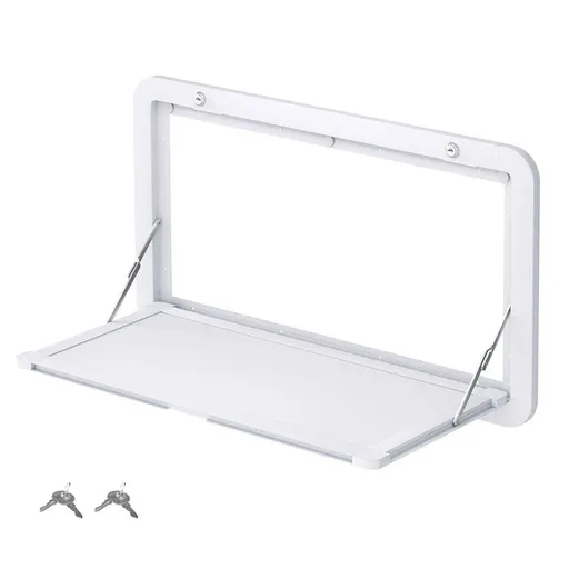 Heavy Duty Folding Caravan Table 800 x 450mm – Full Metal Frame, Lockable, 50kg Max Capacity, White