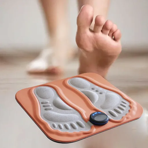 Smart Foot Massage Mat with 6 Modes & 15 Intensity Levels – Rechargeable Pulse Therapy Pad for Relaxation at Home, Office, or Travel (Orange)