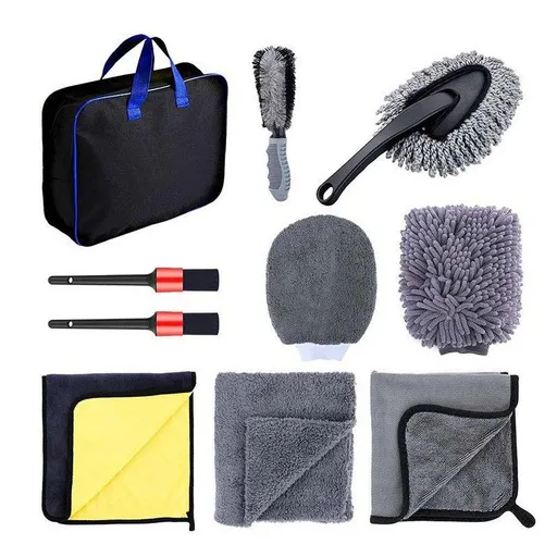 10 Piece Car Cleaning Kit Set - Microfibre Car Wash Accessories Dust Duster Wheel Brush Detailing Brushes Cleaning Mitt Drying Towel for Vehicle Interior and Exterior Care