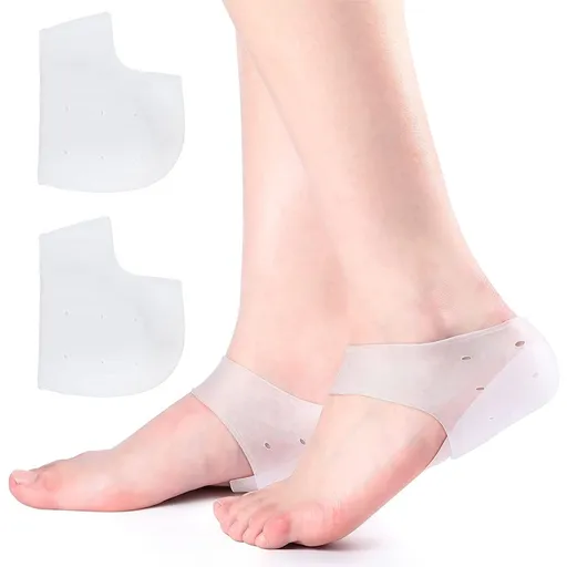 Invisible Height Increase Heels Cushion Insole,1 Pair 4CM Heel Height Protectors,Non-Slip Heightening Socks,Heal Dry Cracked Heels Arch Support,White Gel Foot Reinforcer for Men and Women