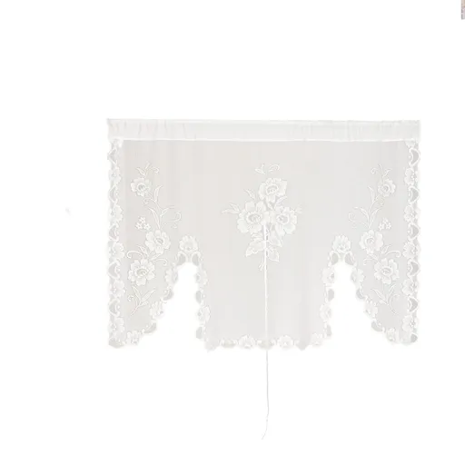 White Semi-Sheer Floral Lace Curtain Swag for Kitchen Half Window Bathroom Decoration Rod Pocket,150*100, 1 Panel