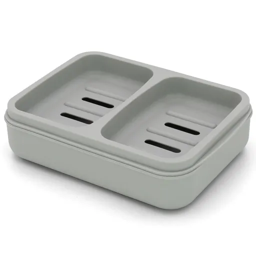 Double Soap Dish Dual Compartment Soap Holder with Drainage Layer Gray