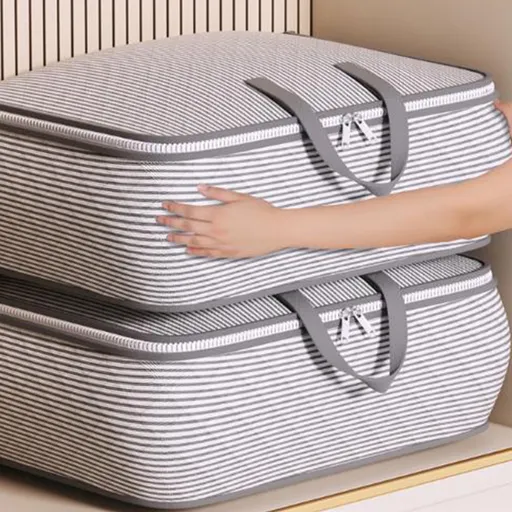 Heavy Duty Storage with Reinforced Handles, Extra Large Storage Bags, Clothes Tote Bag, Thickened Double Zipper, Space Saving Travel, Collapsible and Space-Saving, Full Opening Design (Medium Size) Gray