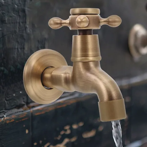 Single Lever Decorative Garden Faucet Water Tap Brass Vintage Brass No Leak 1Pack