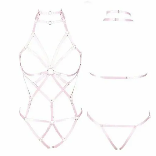 House Of Dasein Red Elastic Sexy Harness Bondage Body Cage Accessories Erotic Lingerie Women Bdsm - Pink