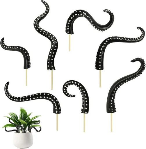 7 Pack Octopus Tentacle Plant Stakes Octopus Decoration, Octopus Lamp, Weird Home Octopus Decor Supplies, Black