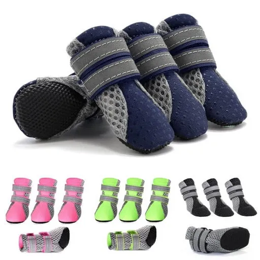Small Dog Shoes, Slip Resistant 4pcs Dog Puppy Boots Booties Pet Sneakers with Reflective Fastener Tape for Small Medium Dogs, Protect Paws Easy to Wear Daily Use L Red