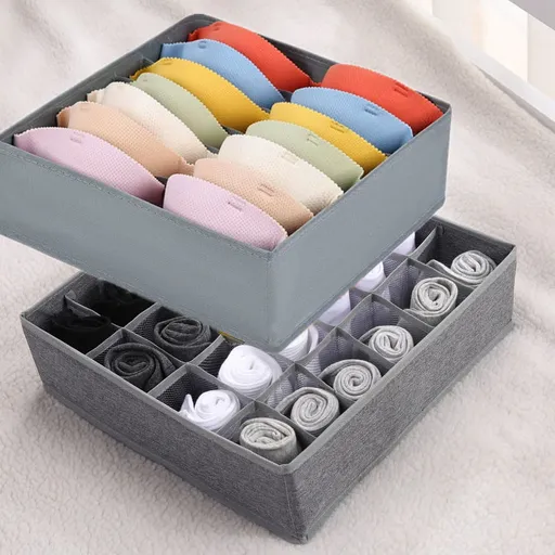Wardrobe Clothes Organizer for Jeans, Upgraded Drawer Organizers for Clothing with Handle Foldable, Drawer Organizers Clothes(Gray,1PCS-M) 2PCS-7 Cell+24 Cell Gray