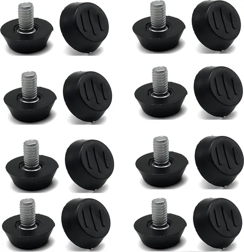 16 pieces Adjustable Furniture Feet - Leveling Pad Base Leg - Table Leg Chair - Adjustable Floor Protection - M6 x 10 x 20 mm - Leveling Leg - Furniture Coaster - Black / Silver - Plastic - Stainless Steel - Leveling Feet - Felt Pads - Floor Protecto