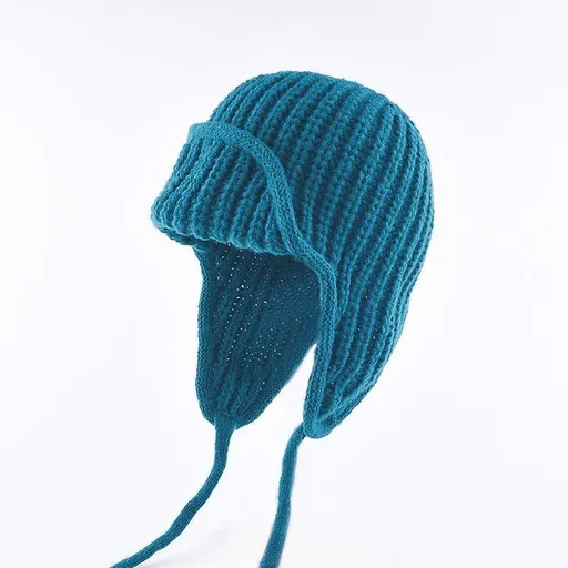 Women Plain Aviator Hat with Earflaps Lake Blue