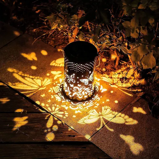 Solar Lanterns Outdoor Hanging Solar Lights Butterfly Decor Metal Lantern Waterproof LED Decorative Garden Light for Patio