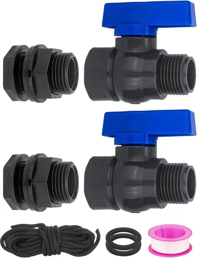 2 Rain Barrel Tap Set, Rain barrel tap with ball valve and bulkhead connector, for water adapter, water tank, aquarium