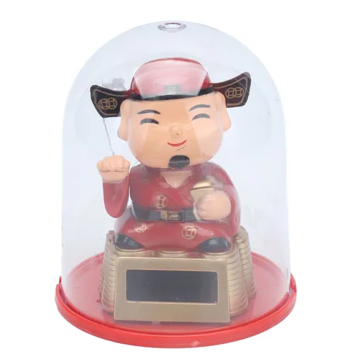 Lucky Ornaments Solar Powered Cute God of Wealth Decoration with Waving Arm for Home Office Car