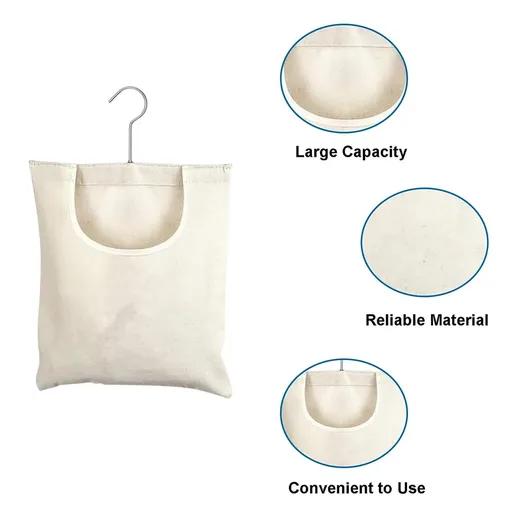 Clothespin Bag with Hanging Hook，10.6 x 12.6 Inch Summer Laundry Clothes Pin Bag to Hang on Line for Home Outdoor Supply, Beige