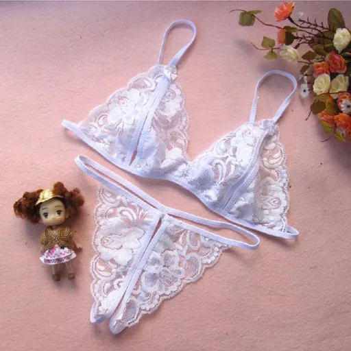 Yunfangyan Lace T Panties Bow Crotch Free Nylon White [bra + underwear]] Average size [40.00 kg-60.00 kg] without packaging
