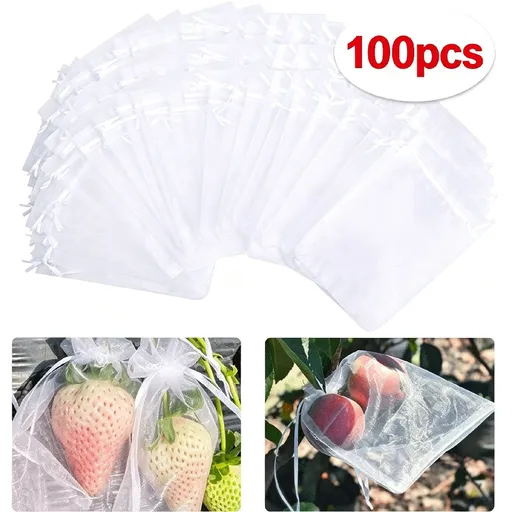 100 Pcs Drawstring Mesh Bags for Fruit Protection - Garden Netting Bags for Apples Grapes Vegetables - Reusable Bags with Drawstring for Harvest Storage Jewelry Organizing