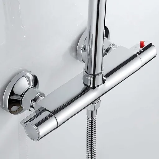 Thermostatic Shower Mixer 2 Outlets High and Low Anti-Scald Mixer Tap in Chrome Brass for Bathroom Bathtub