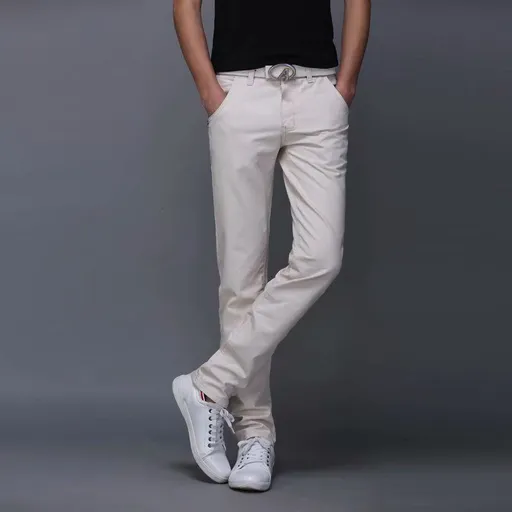Men's Cotton Chinos Large Size Straight Casual Pants Beige White 38