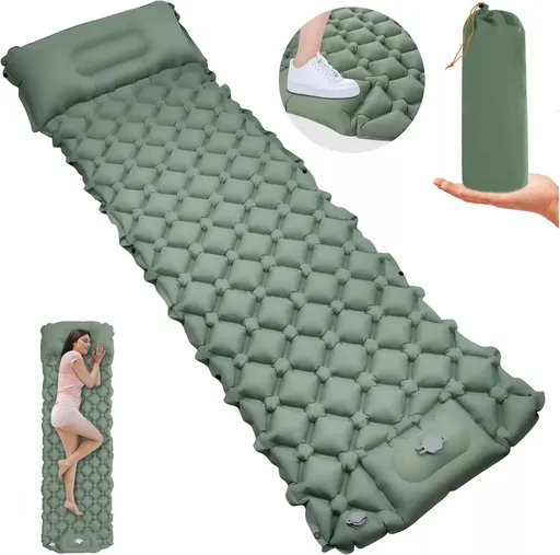Self-Inflating Sleeping Mat - Self-Inflating with Built-in Foot Pump - 195x60x7 cm - Sleeping Mat - Small Sleeping Mattress - Camping Mattress - Camping Bed - Foldable Guest Mattress - Airbed - Air Mattress - Camping Mattress - Single - Camping, Trav