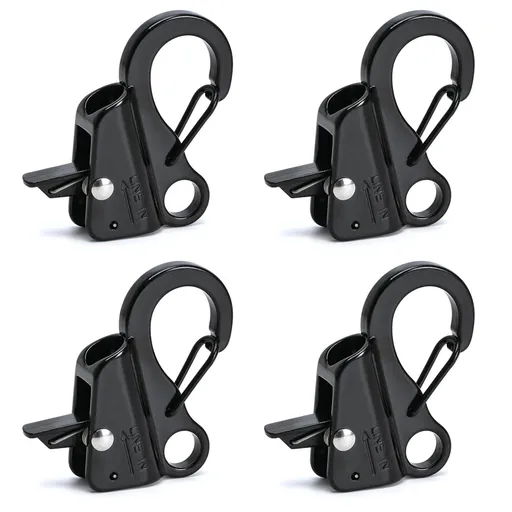 Sliding Rope Hook for Boating, Camping, Fishing & Outdoor Activities, 4Pack (Black)