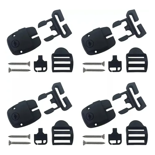 4 Set Spa Cover Latch Replacement Kit With Slots - Includes 4 Latches Tracks Keys & Screws For Hot Tub Cover Repair - Black Plastic