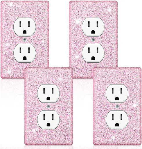 4 Pcs Glitter Light Switch Covers Bling Outlet Wall Plate Preppy Gift for Nursery Decor Women Teens Room Decor(Pink) Pink -