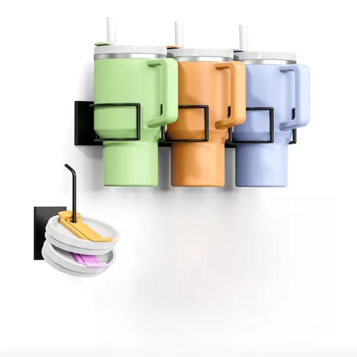 Drill-Free Magnetic Cup Organizer with Dedicated Lid Hook - Heavy Duty Carbon Steel Side Rack for Stanley Tumblers