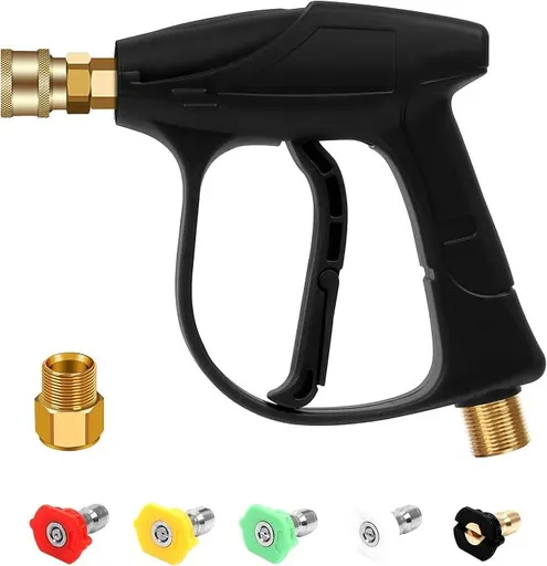 High Pressure Washer Gun 4350PSI, Car Washer Gun with 5 Nozzles and M 22 Brass Coupler for Pressure Power Washers