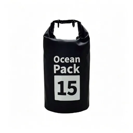 Ocean Pack Waterproof Dry Bag, 15L Double Shoulder Strap, 500D PVC Waterproof Sack for Kayaking, Swimming, Fishing, Camping, Outdoor Travel, Floating Dry Storage Bag(Black)
