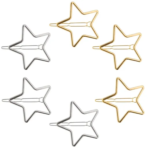 6 PCS Star Hair Clips Hollow Metal Snap Barrettes Silver Gold Geometric Valentine Hair Pins Prom Enagement Wedding Styling