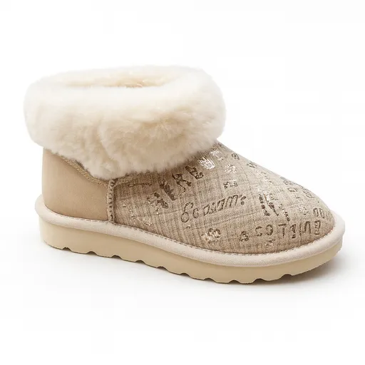 Womens Australian Sheepskin Wool Fur Mini UGG Ankle Boots in Gold Sand