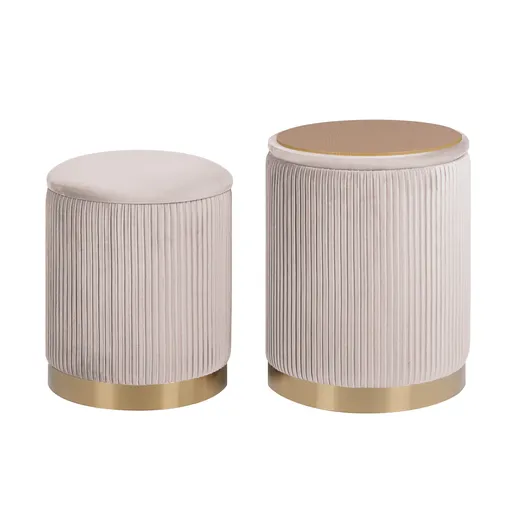 2X Side Table Storage Ottoman - Velvet Stool MIRA Cream