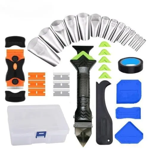 Caulking Tool Kit for Bathroom Kitchen Tile Grout Sealing, Smooth and Remove Old Sealant Easily (Black)