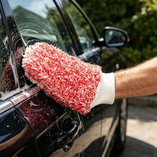 Coral Fleece Car Cleaning Bundle, Car Wash Mitt, 1Pc Microfiber Double-Sided Car Cleaning Glove, Scratch-Free Wash Mitt, Quick Dry Soft Plush Absorbent Car Wash Glove for Cleaning Use, Red