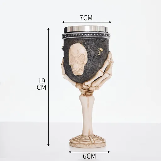 Resin Skeleton Hand Holding Skull Goblet 2 PCS, 3D Sculpted Resin Cup, Stainless Steel Inner Insert for Christmas & Halloween Theme Decor