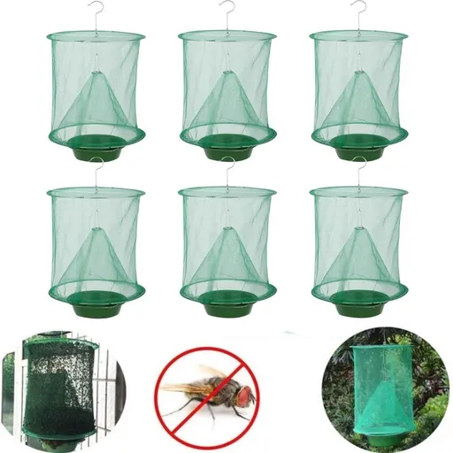 6 Pack Ranch Fly Trap, Hanging Fly Catcher, Effective Trap Ever Made with Pots, Cage Catcher for Indoor and Outdoor, Family Farms, Park, Restaurants
