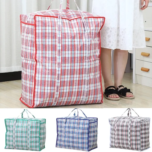 Large Capacity Storage Bags, Large Checkered Storage Laundry Bag with Zipper & Handles for Shopping Moving Travel Red
