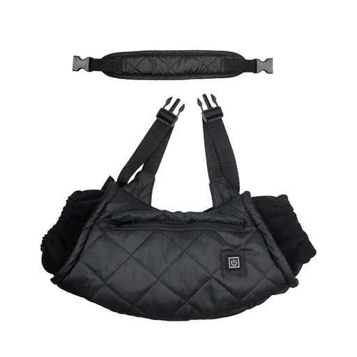 USB-Powered Heated Hand Muff with 3-Temperature Control, Water-Resistant Quilted Design, Adjustable Neck Strap, and Zippered Pocket for Outdoor Winter Activities Like Ice Fishing, Camping, and Hiking (Black)