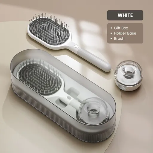 Air Cushion Massage Hair Brush Set with Wall Mount Holder Base - White