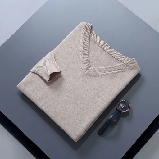 Men V Neck Pullover Knitwear Loose Long Sleeve CAMEL XXL