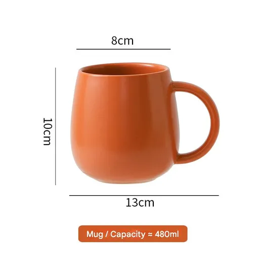 Orange Premium Macaron Ceramic Coffee Mug - 480ml Large Capacity Belly Cup with Underglaze Finish, Minimalist Nordic Style Porcelain Mug for Coffee, Tea, Milk and Oatmeal