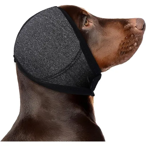Dog Calming Hoodie - No Shake Ear Wraps for Dogs, Anxiety Relief & Noise Protection, Water Resistant Pet Ear Cover Muffs for Firework, Grooming, Thunderstorms, Swimming, Bathing, Grey M