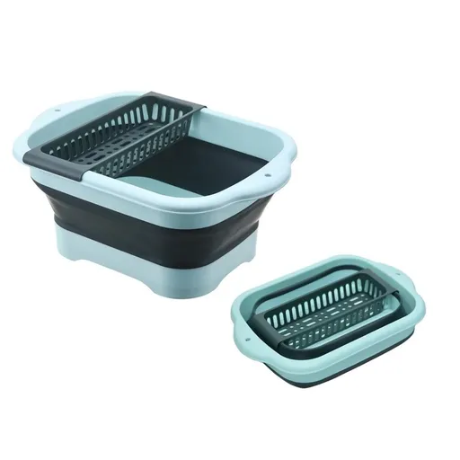 Collapsible Dish Basin with Drain Plug,Space Saving Foldable Dishpan for Kitchen RV Camping,Portable Multiuse Wash Tub for Vegetable Fruit Cleaning,Green 16.9x12.6x2.6in