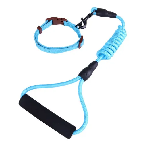 Zichen Dog Nylon Running Leash Collar Set Sky Blue 1.2 Round Rope +2.5 collar