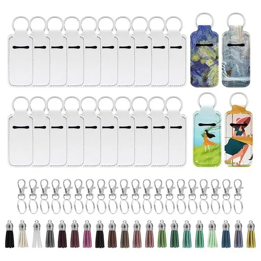 60pcs Sublimation Chapstick-Holder Blanks, Bulk Neoprene Lip Balm Holder Keychain, DIY Sublimation Blanks
