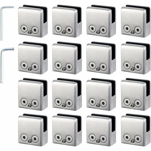 16 Pcs Stainless Steel Square Glass Clamps for Stair Railing, 8 to 10 mm