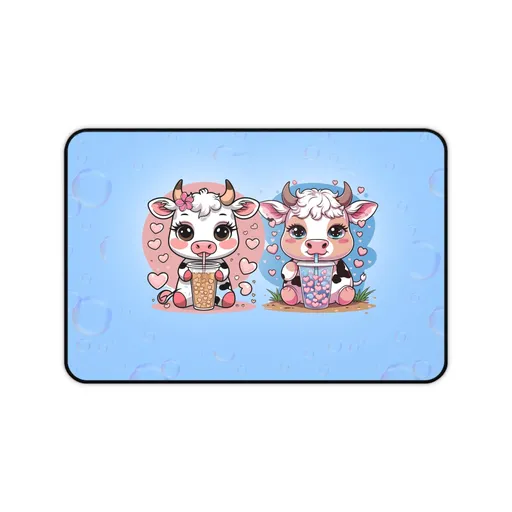 Story Nest Books Cow Desk Mat With Bubble Tea Cute Pastel Decor For Lovers Gamers Students Best Friend Gift Mouse Pad - 12" Ã— 18"