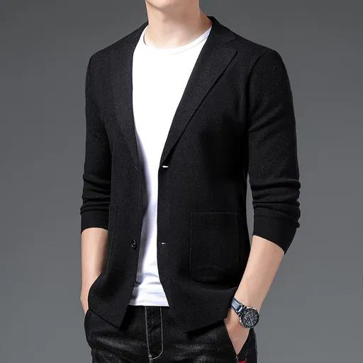 Men Knitted Cardigan Long Sleeve Slim Fit Grey Black 52/115/175/XL