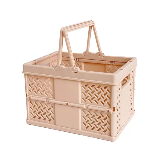 Brown Foldable Storage Basket with Handles - Portable Multi Purpose Desktop Organiser Crate for Snacks, Kitchen Storage, Books and Household Essentials